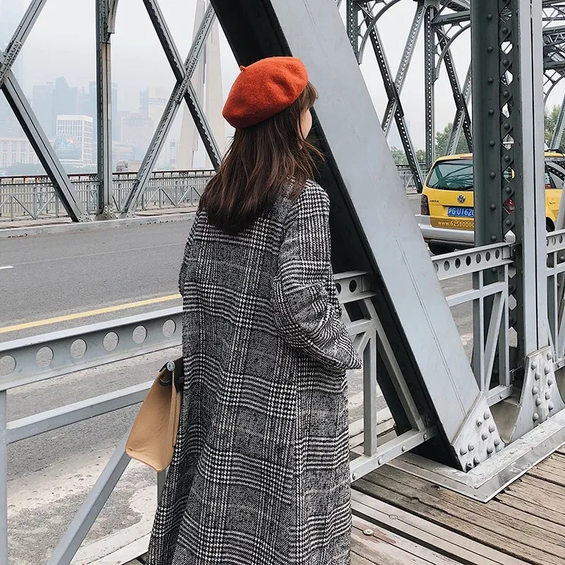 2018 осенне зимняя новая модная Женская Толстая длинная клетчатая куртка