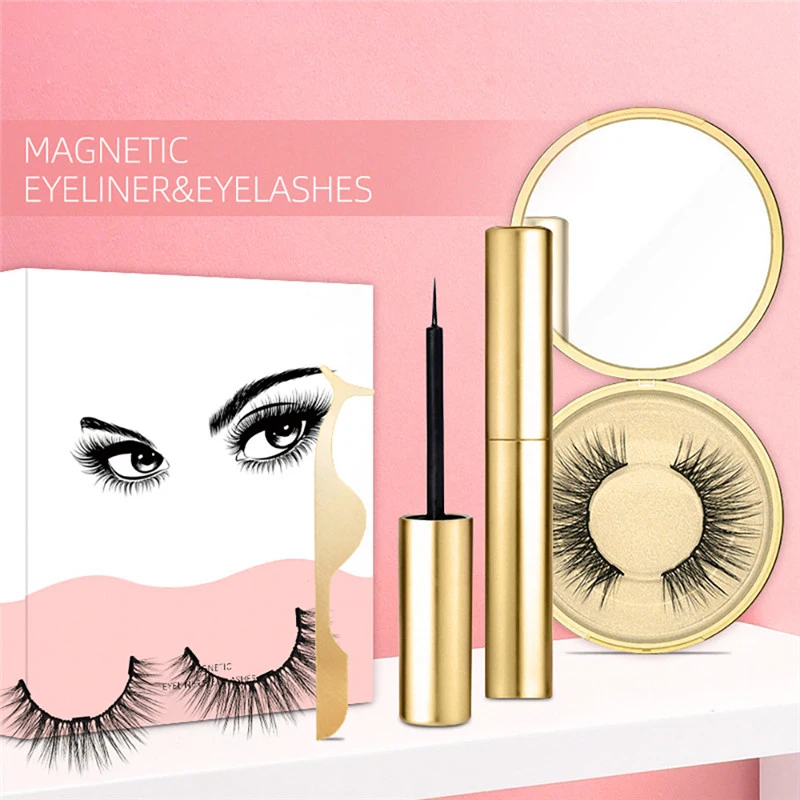 Natural Thick Magnetic Eyeliner Eyelashes Set No Glue Prevent Allergy Handmade Magnetic Fake Eyelashes With Eyelashes Applicator