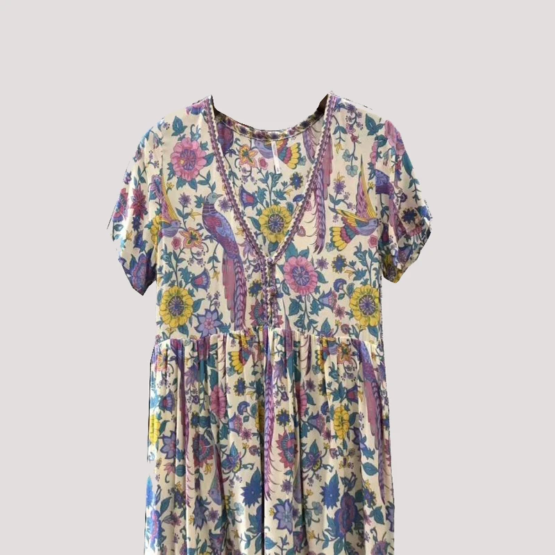 [Распродажа] летние платья Цветочный Неразлучники печати v образным вырезом Мини