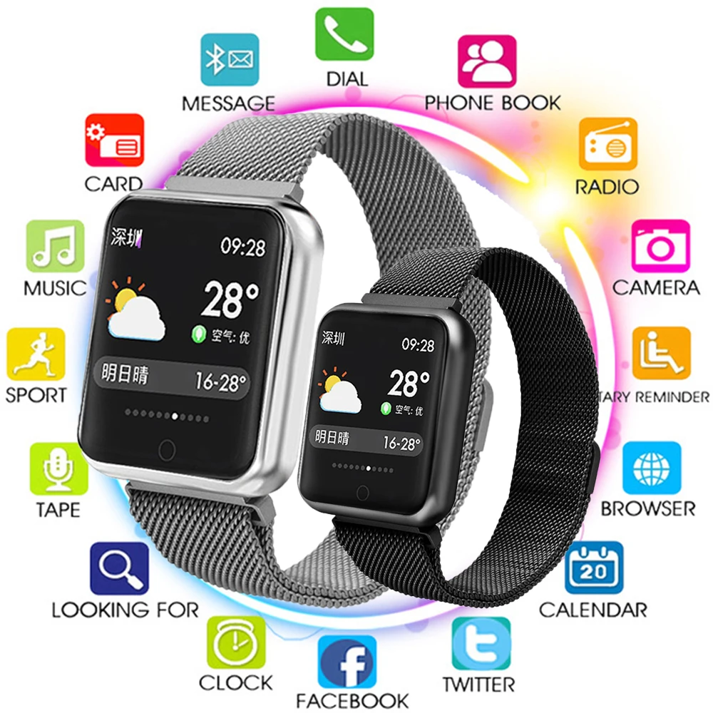 Bluetooth умные часы P68 с поддержкой кровяного кислорода давления сердечного ритма IP68