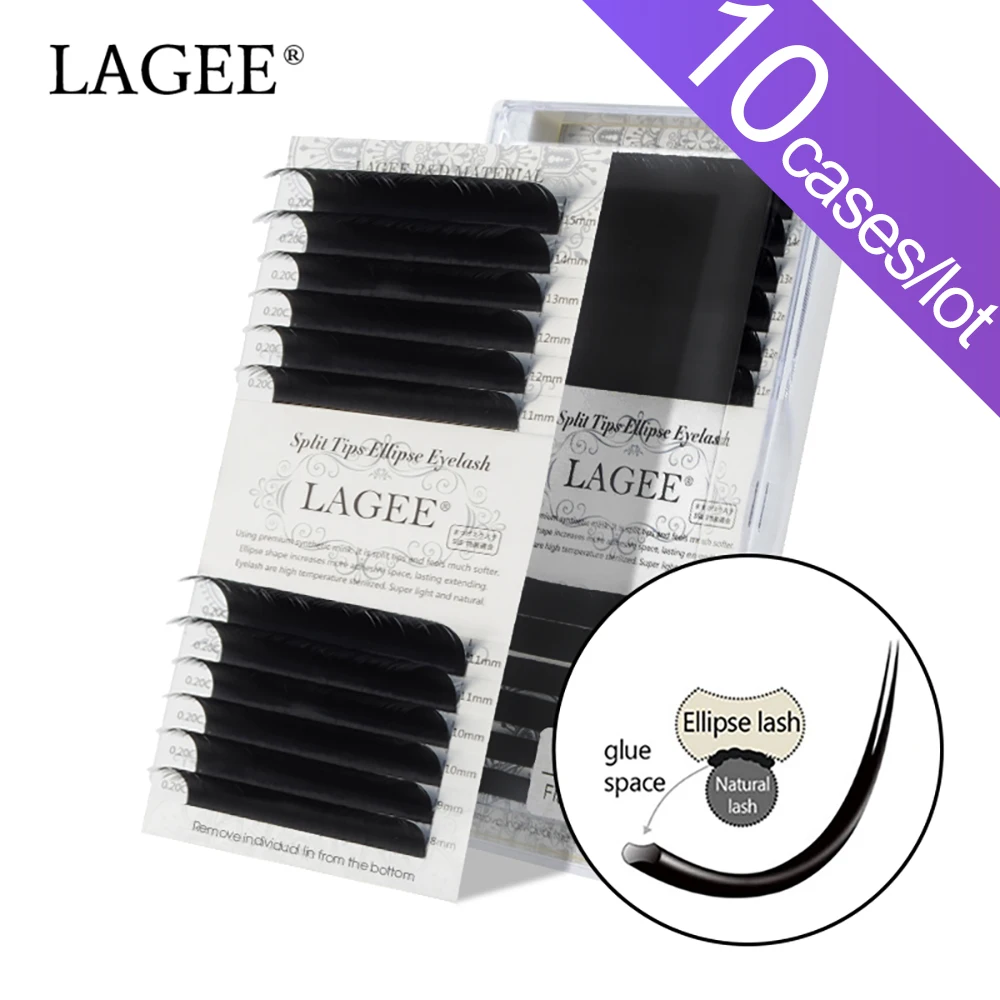 Накладные ресницы LAGEE 10 чехлов в виде плоского эллипса накладные матовые черные