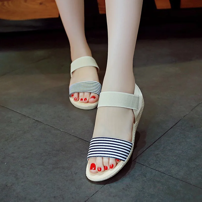

Women Comfy Platform Wedge Shoes Casual Stripe Sandals for Summer MC889