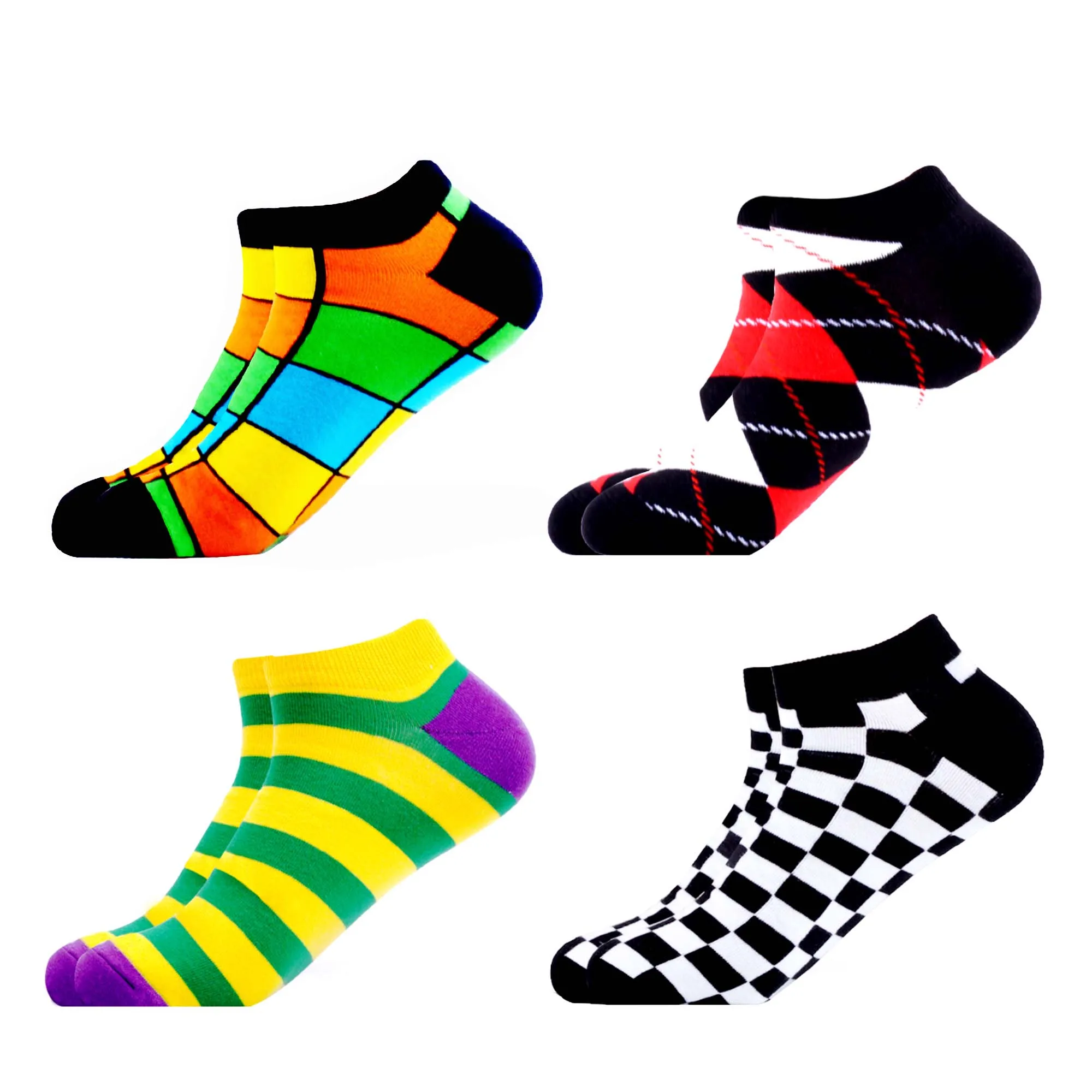B06532 (4 pairs) SANZETTI мужские носки из чесаного хлопка летние повседневные геометрические носки до щиколотки Harajuku высококачественный хип-хоп счастливые носки - Цвет: B06532 (4 pairs)