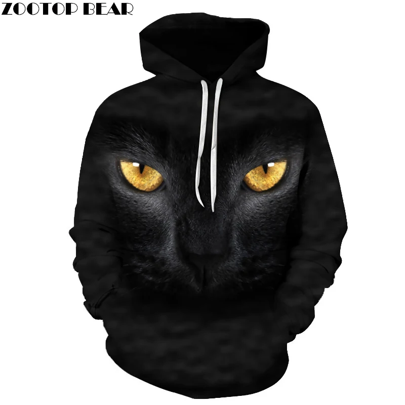 Аниме кошка толстовки мужские Черная Толстовка 3d печать пуловер уличная одежда