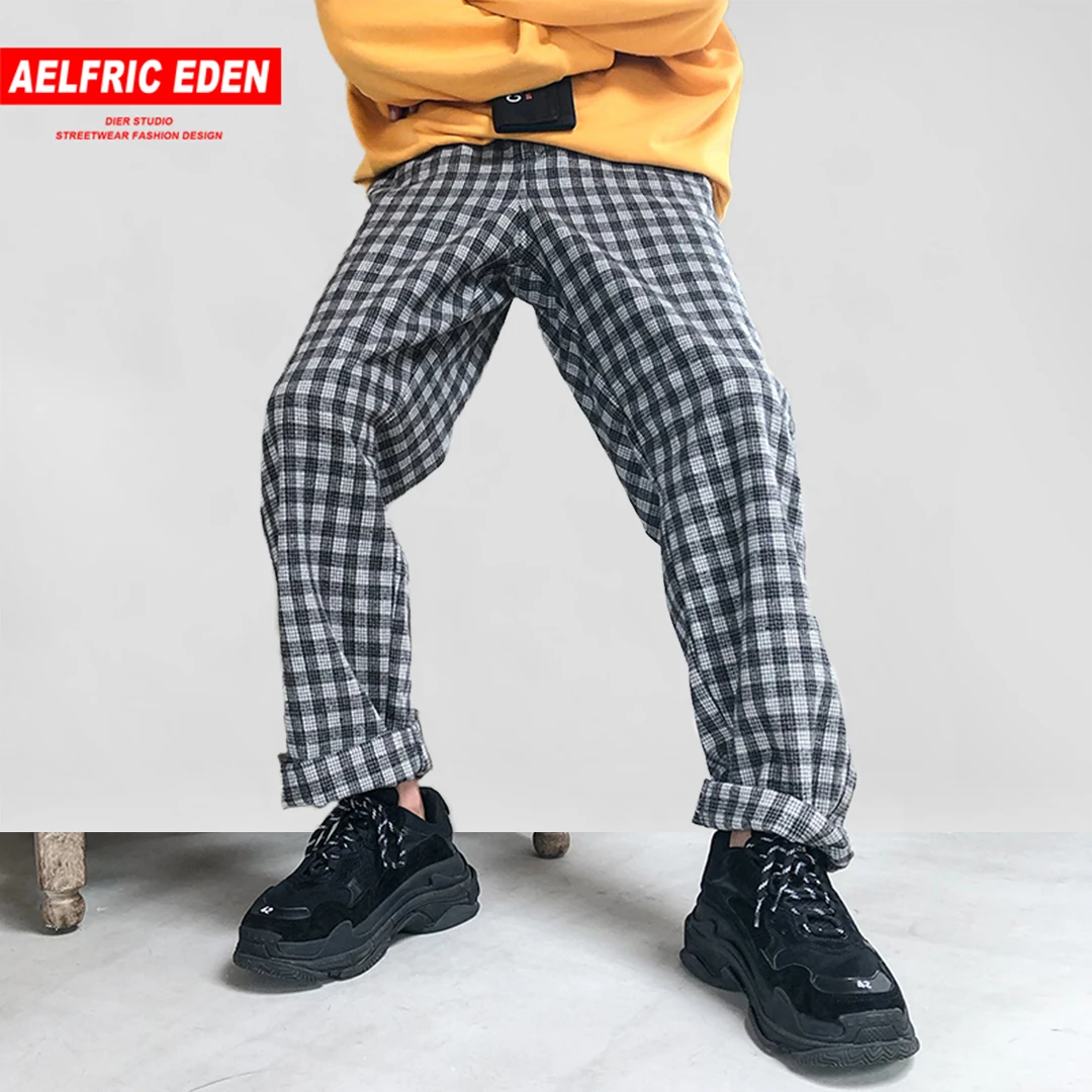 Aelfric Eden японский стиль плед ткань шаровары мужские осень 2018 г. хип хоп Harajuku штаны