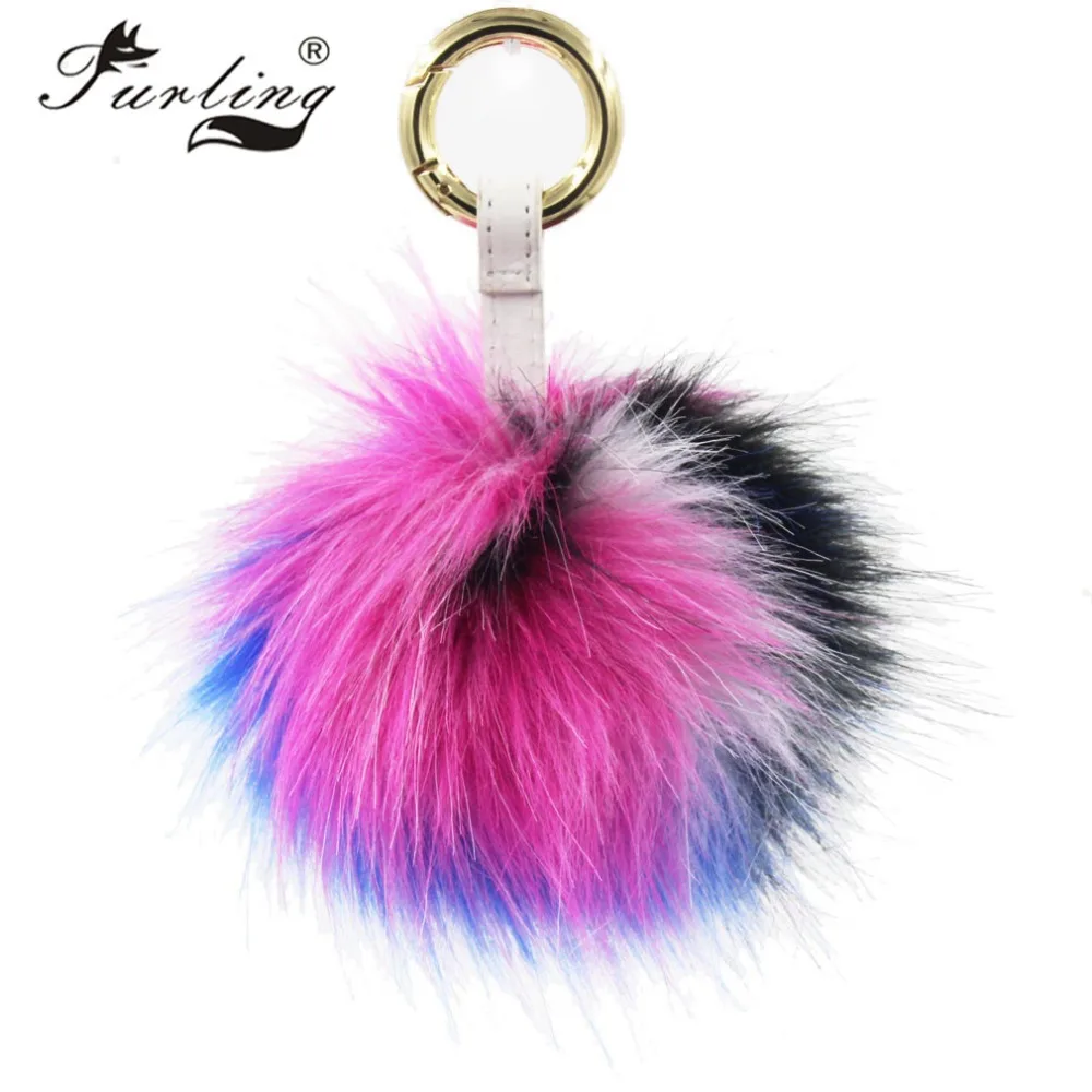 

Furling 1 PC Hot Pink 10CM Fluffy Faux Fur Pom Poms Ball with Leather Belt Ring for Women Bag Charm Keychain