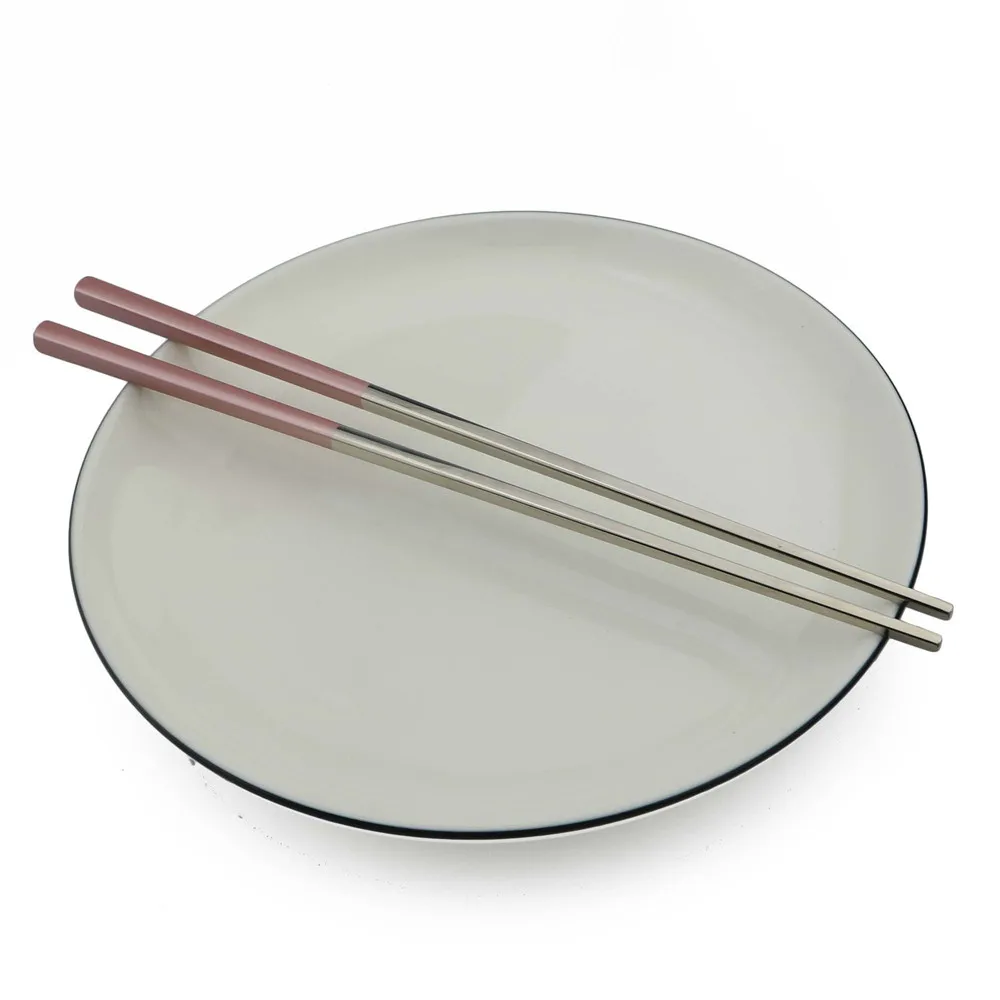pink silver 1 Pair Stainless Steel Chopsticks Long Plating Gold Square Chopsticks Sushi Reusable Black White Korean Splicing Chopsticks Set - Цвет: pink silver