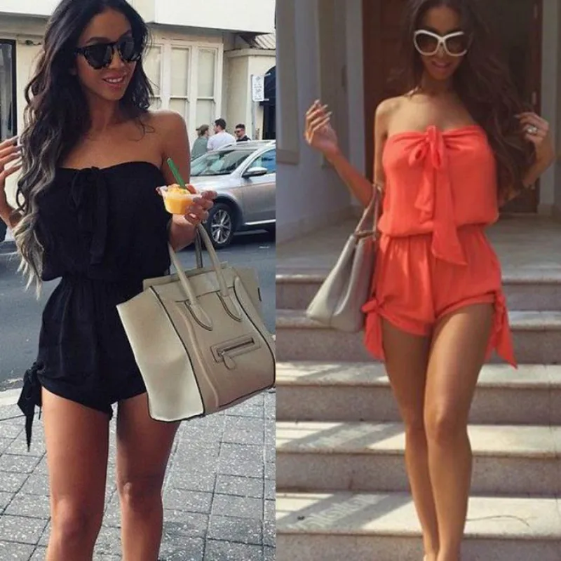 Модный летний женский сексуальный комбинезон с открытыми плечами на шнуровке