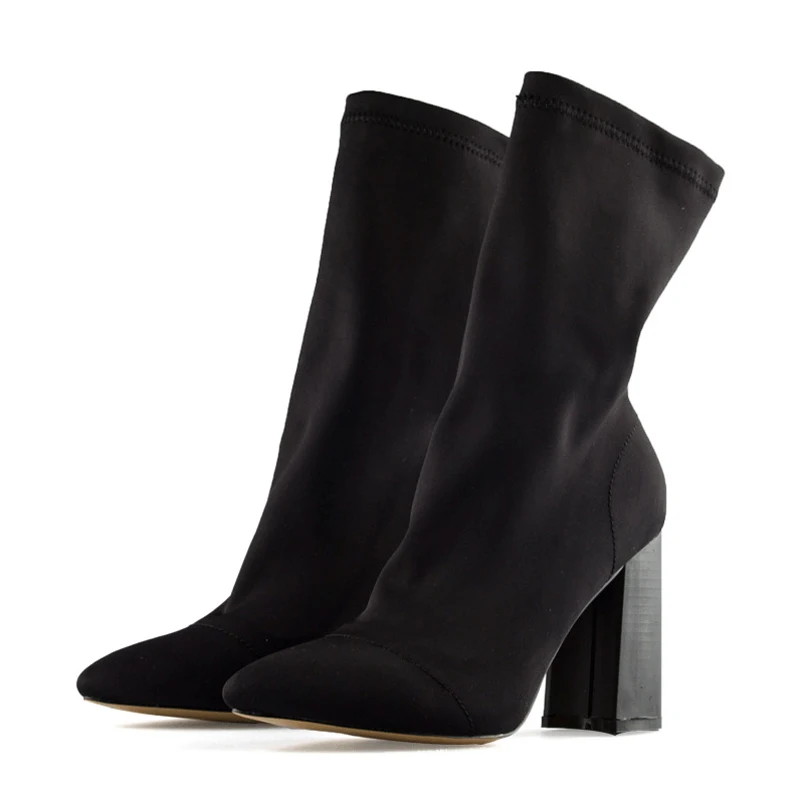 Black Ankle Boots Облегающие сапоги-чулки; женские ботильоны из лайкры с острым носком; Роскошные Дизайнерские сапоги на высоком каблуке; зимняя женская обувь - Цвет: Black Ankle Boots