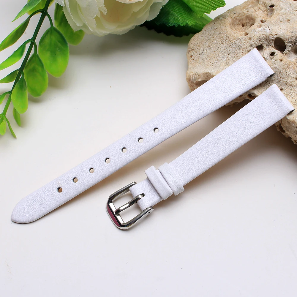 Ремешок из натуральной кожи для женских часов ультратонкий черный браслет 6 мм 8 10