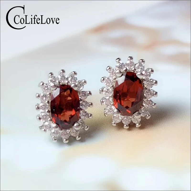 

CoLife Jewelry 925 Silver Garnet Stud Earrings for Party 4mm*6mm Natural Garnet Silver Earrings Sterling Silver Garnet Jewelry