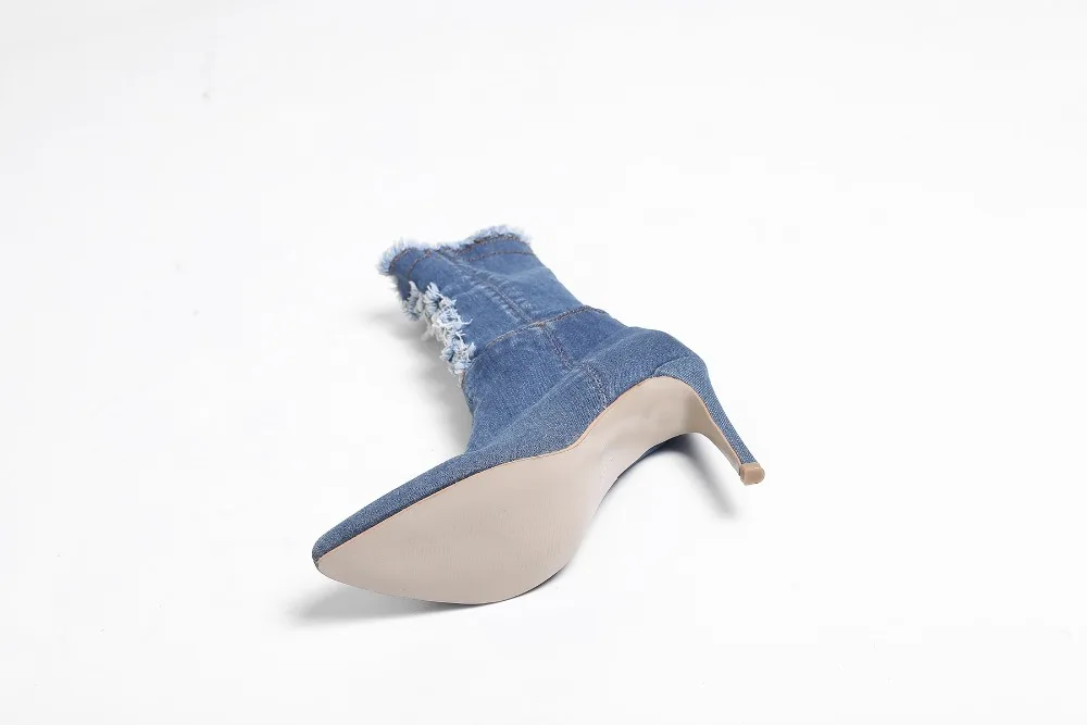 LazySeal/джинсовые ботинки женская обувь на тонком каблуке, на молнии, Zapato s Mujer женские ботинки на шпильке с острым носком женская обувь, большие размеры 35-43