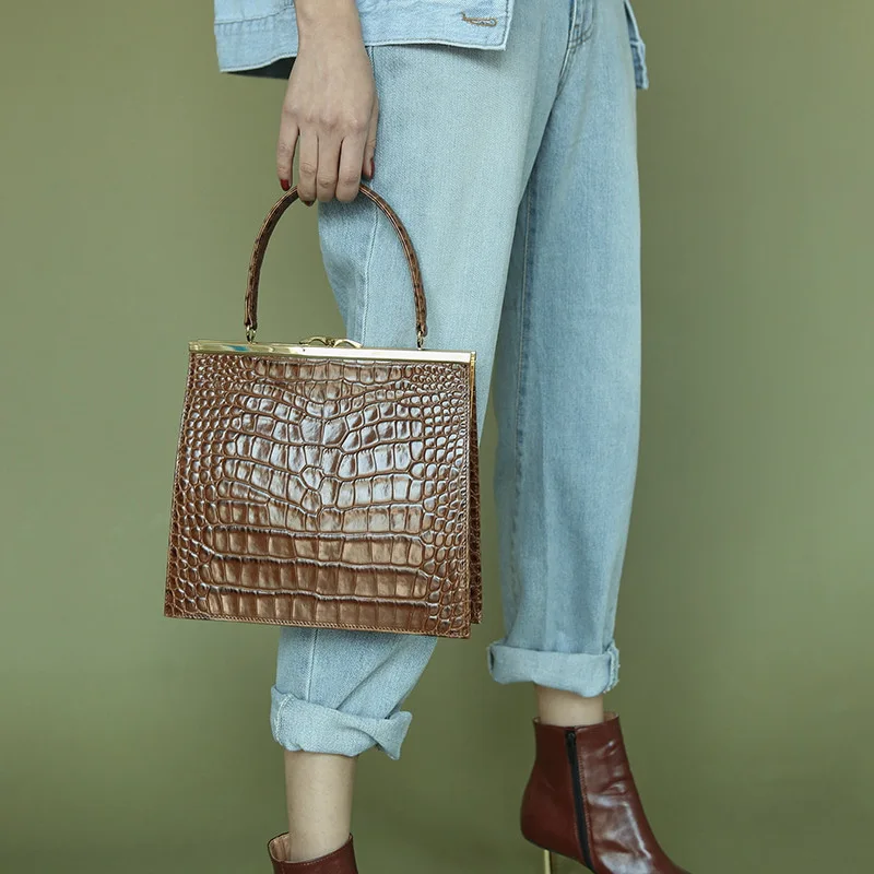 

Brown Vintage Bags For Women 2021 Luxury Handbags Women Bags Designer Croc Alligator Genuine Leather Women Messenger Bags New