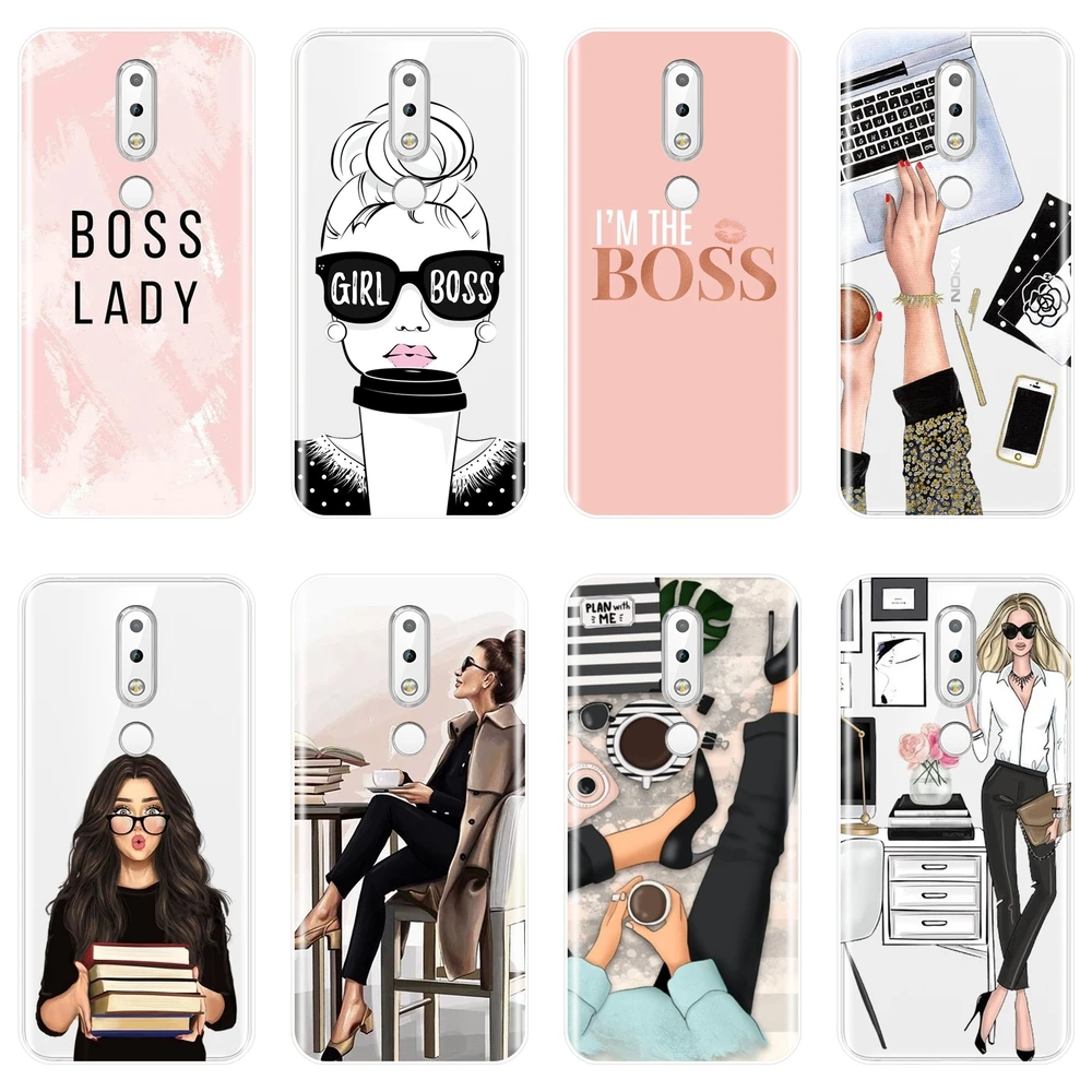 Задняя крышка для Nokia 7 1 6 5 3 2 Plus Girl Boss Pink Women Силиконовый мягкий чехол