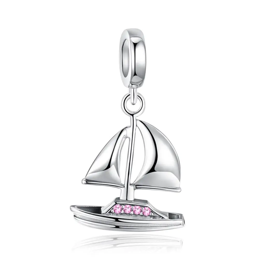 JewelryPalace круглый розовый Кубический Цирконий 925 пробы серебро мотаться парусник бисера Шарм Fit Браслеты модные женские туфли ювелирные изделия DIY