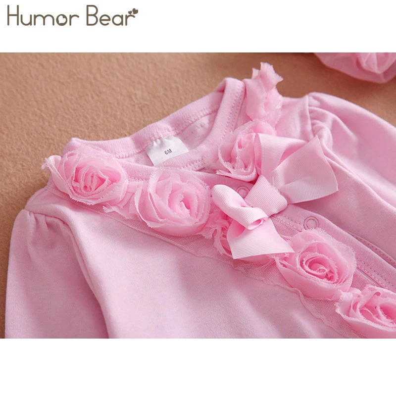 Humor Bear/новая одежда для маленьких девочек Комбинезон с бантом/цветами, комплект одежды, комбинезон и повязка на голову, 2 предмета, милый детский комбинезон cirls Rompers