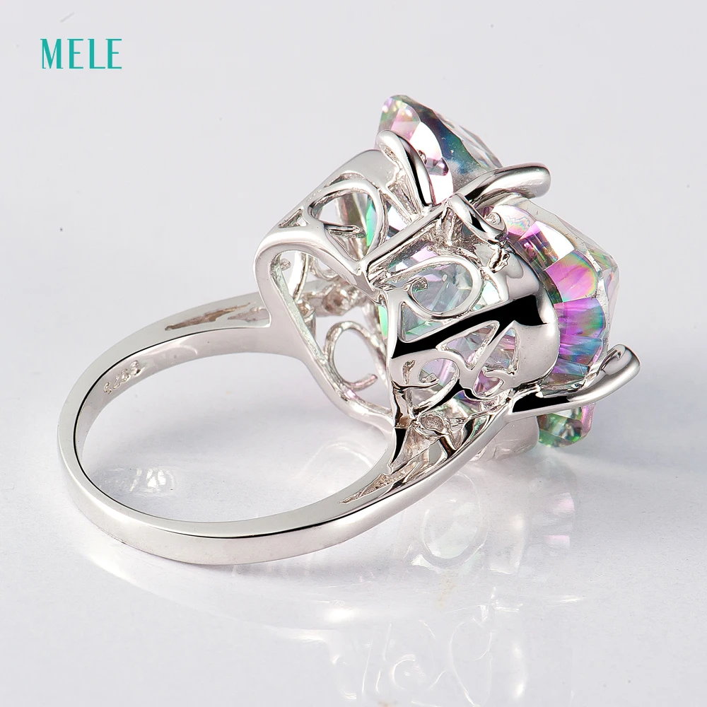 MELE натуральные Мистик кварты серебряное кольцо Радужный кристалл в форме