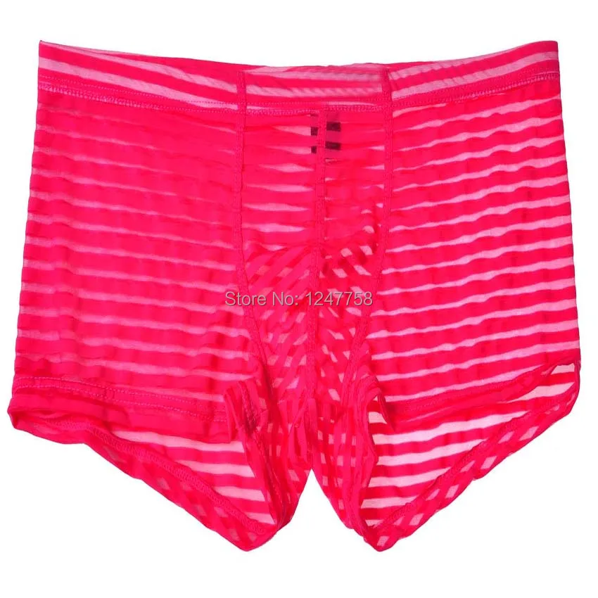 6Pcs/Lot  Men's Mesh Striped Boxer Cut Square Boxers Spun Yarn Short Pants Underwear Pouch Trunks