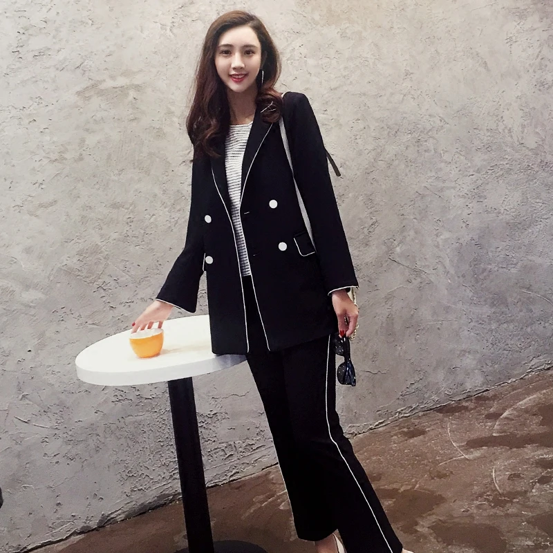 

British style women's suit spring and autumn new tooling small fragrance casual long-sleeved suit jacket slim nine pants suit