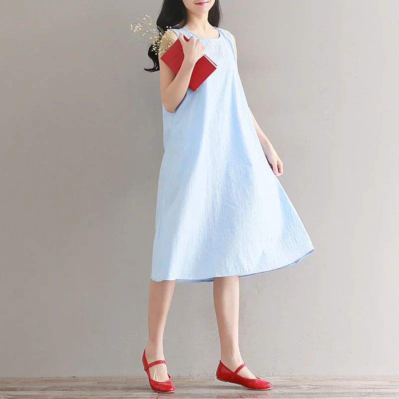 Plain Causal Dresses Womenu2019s Loose Short Midi Dress Lady Cotton Linen Sundress | Женская одежда