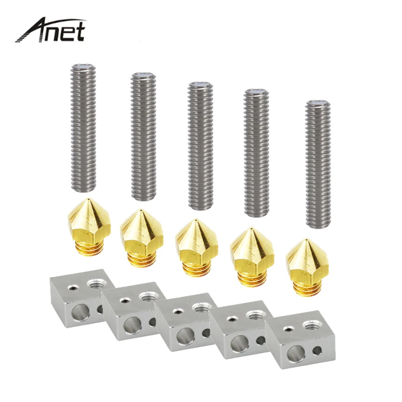 5 Sets 0.4mm Brass Nozzle Print Heads 30mm Throat Tube Heater Block Heating Hotend for MK8 Makerbot Anet A8 3D Printer 5 Sets 0.4mm Brass Nozzle Print Heads 30mm Throat Tube Heater Block Heating Hotend for MK8 Makerbot Anet A8 3D Printer