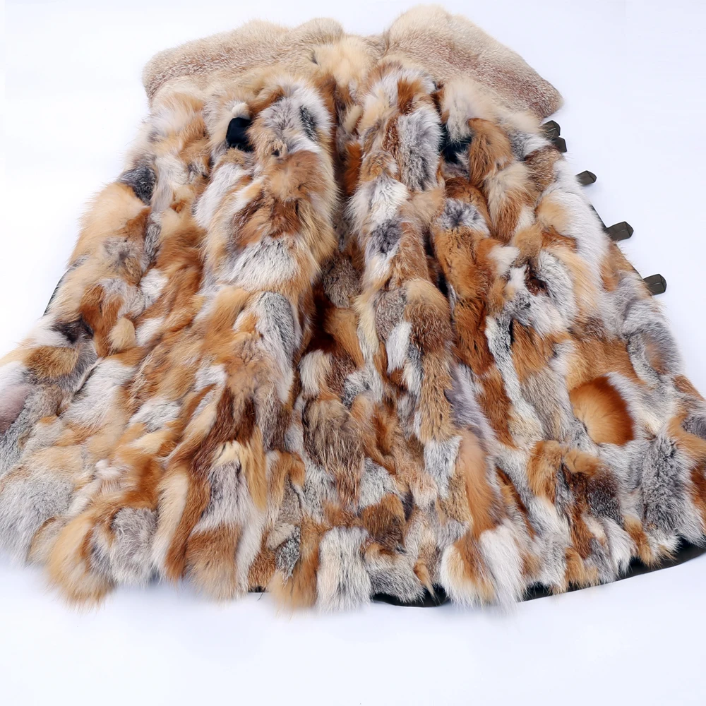 Женское пальто с капюшоном и воротником из лисьего меха теплая парка подкладкой