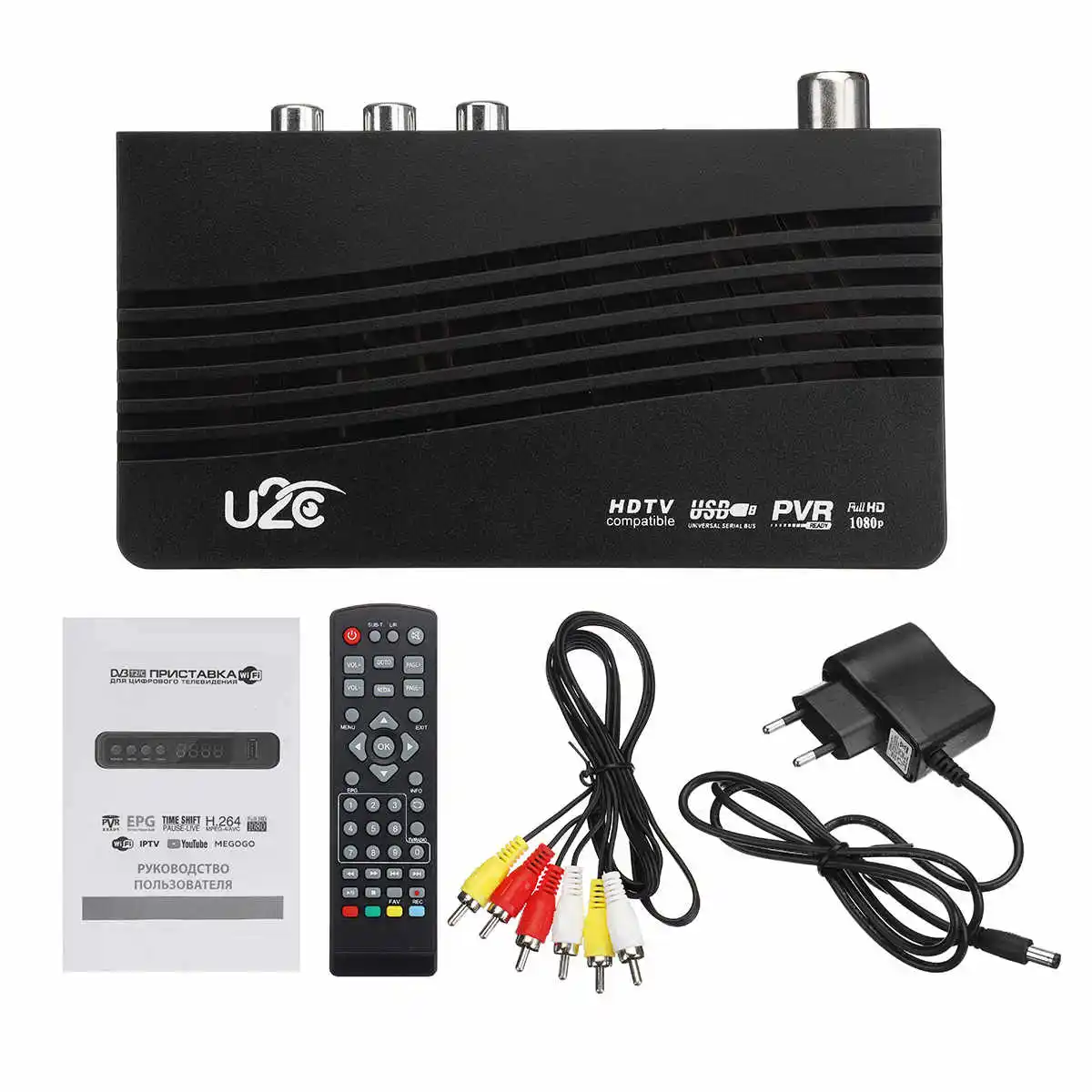 1 x set top box USB2.0 DVB T2 ТВ-тюнер Wifi DVB-T2 ресивер Full-HD 1080P цифровой смарт-ТВ приставка поддержка MPEG H.264 Встроенный Русский Руководство - Цвет: 1 x set top box