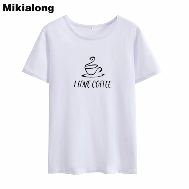 Mikialong I Love Coffee/женские футболки с принтом летние 2018 базовые Tumblr хлопковые женские