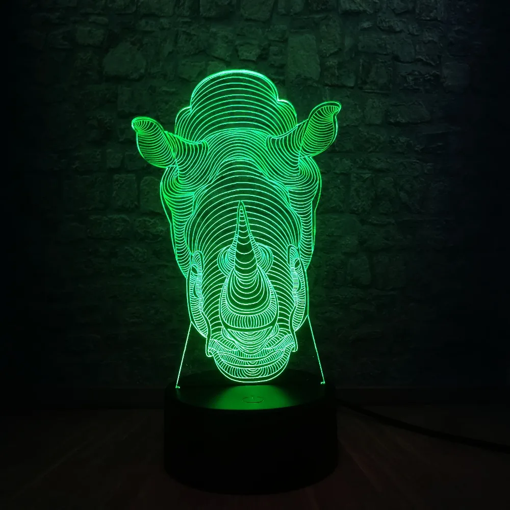 Новые Infantil животные носороги голова 3D лампа детская визуальная Led Иллюзия