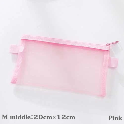 M-middle-Pink Простые однотонные Цвет Стиль прозрачной сетки Карандаш Чехол для офисного школьная Канцелярия; карандаш коробка для хранения косметических принадлежностей, сумка-мешок - Цвет: M-middle-Pink