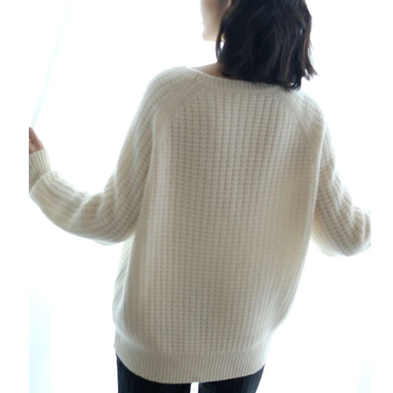 cashmere blends crochet knit add thick women's fashion sweater pullover loose languid low Oneck S-2XL 8color | Женская одежда