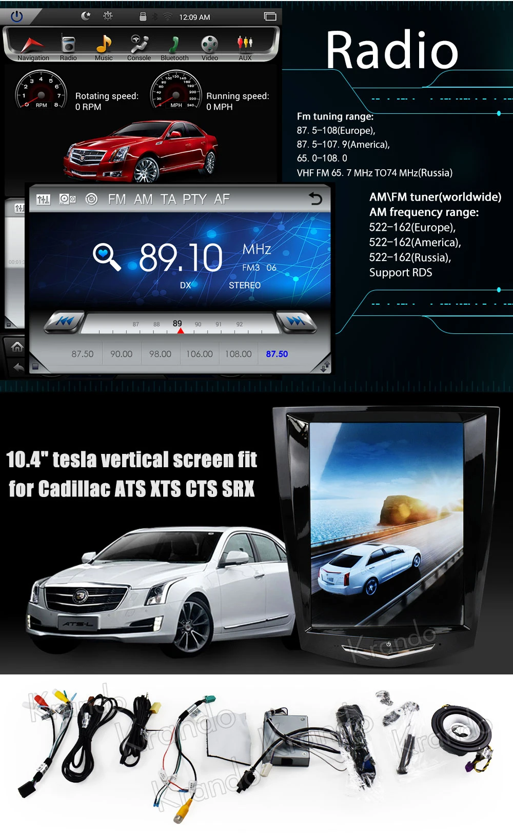 Krando Android 8,1 10," Tesla вертикальный экран автомобиля gps Радио Навигация для Cadillac ATS XTS CTS SRX радио развлечения плеер