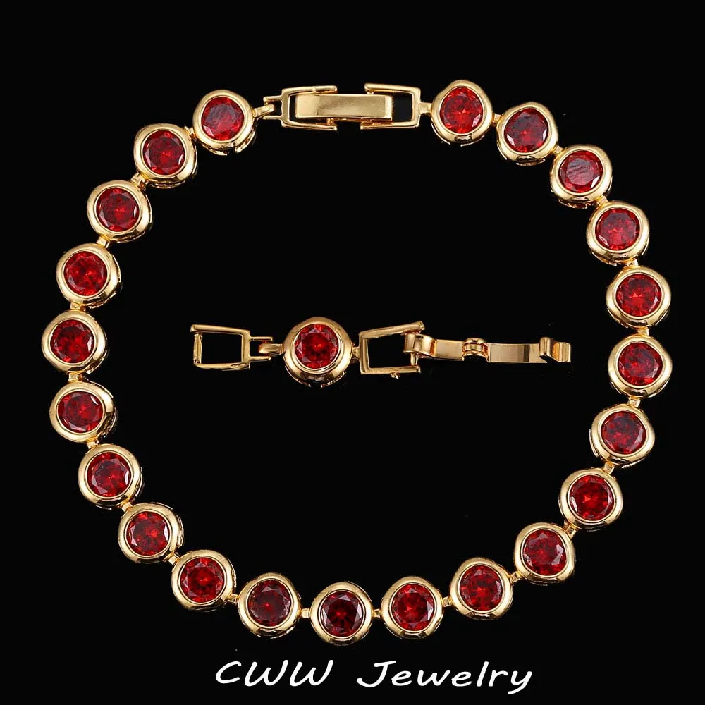 Ruby Red CWWZircons свадебный браслет циркония ювелирные изделия высокого качества круглый 0,5 карат Кубический цирконий Теннисный браслет для женщин CB153 - Окраска металла: Ruby Red