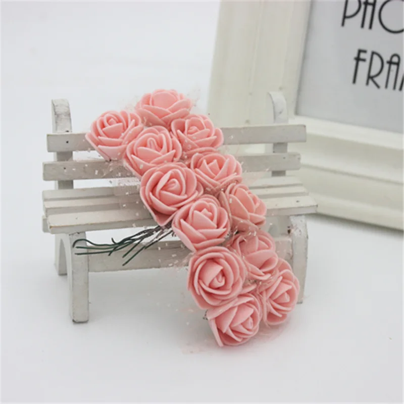 Flesh pink 12 шт. Дешевые DIY Мини розы, искусственные цветы кружева свадебное украшение цветок пена ручной материал кольца - Цвет: Flesh pink