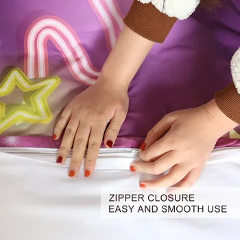 BlessLiving Luminous Unicorn Bedding Set Star Rainbow Duvet Cover Colorful Bedspreads Neon Light Cartoon Bed Set for Kids 3pcs 4