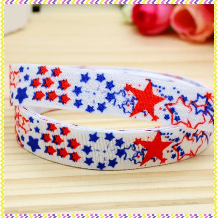 

5/8'' Free Shipping Elastic FOE 4th July Printed Headband Headwear Hairband Diy Decoration Sewing OEM P4142