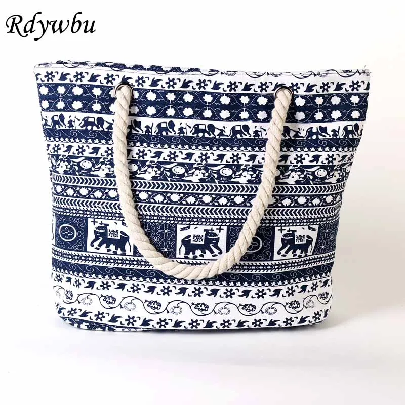 Rdywbu 2017 г. Холщовая Сумка тоут с рисунком слонов из мультфильмов веревкой женская