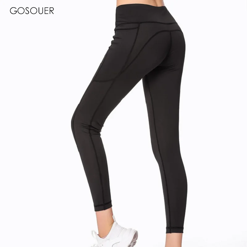 Women's Autumn Winter Sport Pants Hips Raise Fitness Running Sweatpants High Waist Solid Ankle-length Patchwork Yoga Leggings | Спорт и
