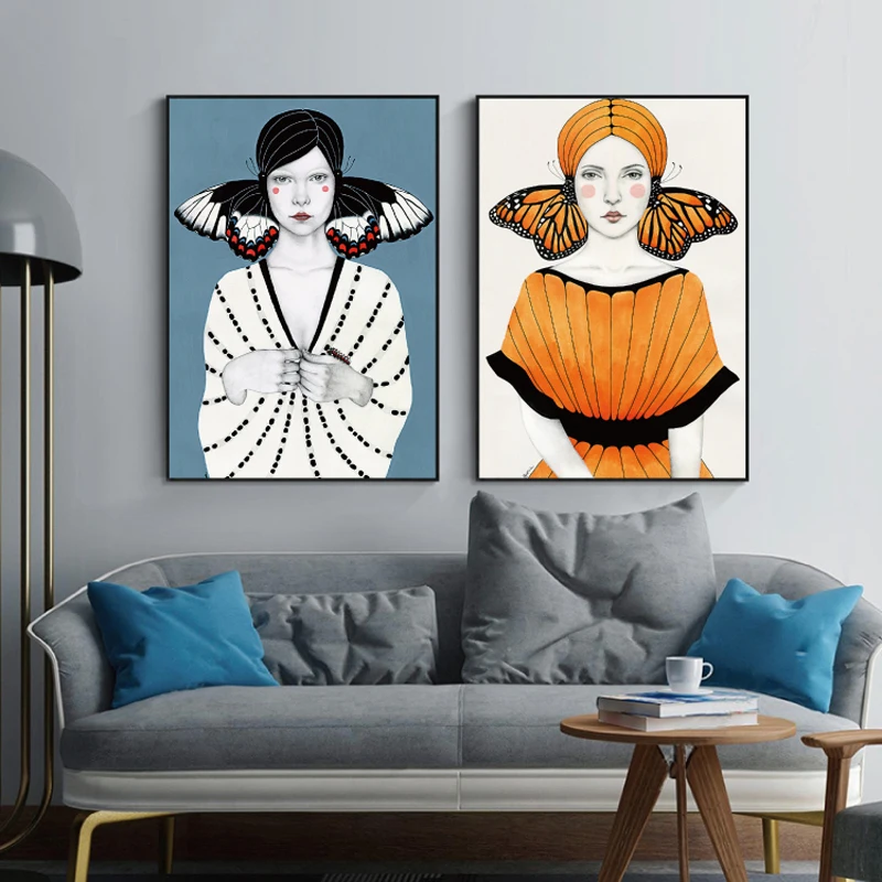 Colorful Girl Modern Oil painting Style Art Prints Cuadros Poster Living room decor Geometric | Дом и сад