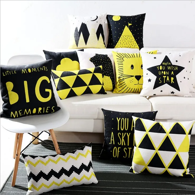 Прямая поставка желтая Геометрическая наволочка для подушки с рисунком льва