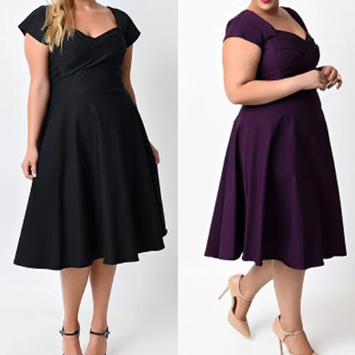 Для женщин летние Винтаж 50 s рокабилли Высокая Талия короткий рукав платье плюс