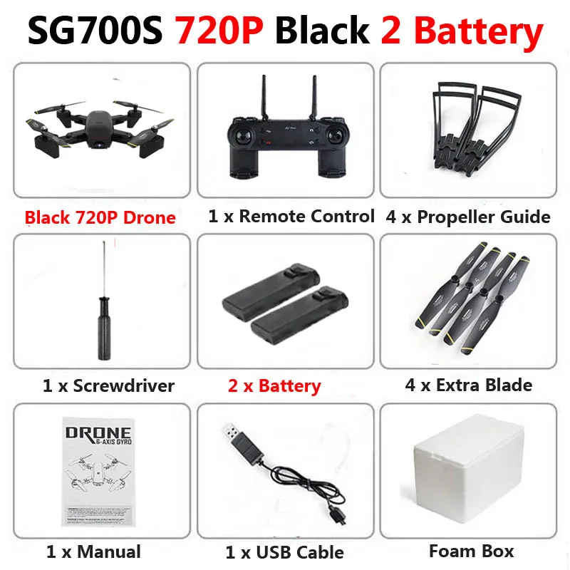 Black 720P 2b Foam SG700-S Профессиональный складной Дрон с двойной камерой 1080P 720P 4K WiFi FPV широкоугольный оптический поток RC Квадрокоптер вертолет - Цвет: Black 720P 2b Foam