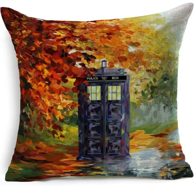 Чехол на подушку льняная наволочка для дивана Doctor Who Tardis декоративная украшения