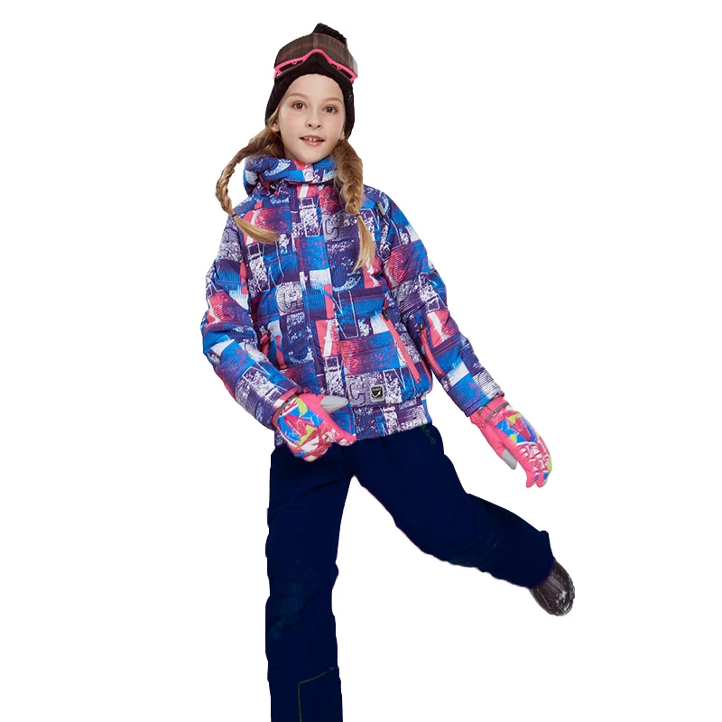 Winter Girls Clothing Sets Fleece Hooded Jackets Overalls Kids Ski Suits Outdoor Sports Children Skiing Outfits Teens Clothes - Цвет: 1050 Navy