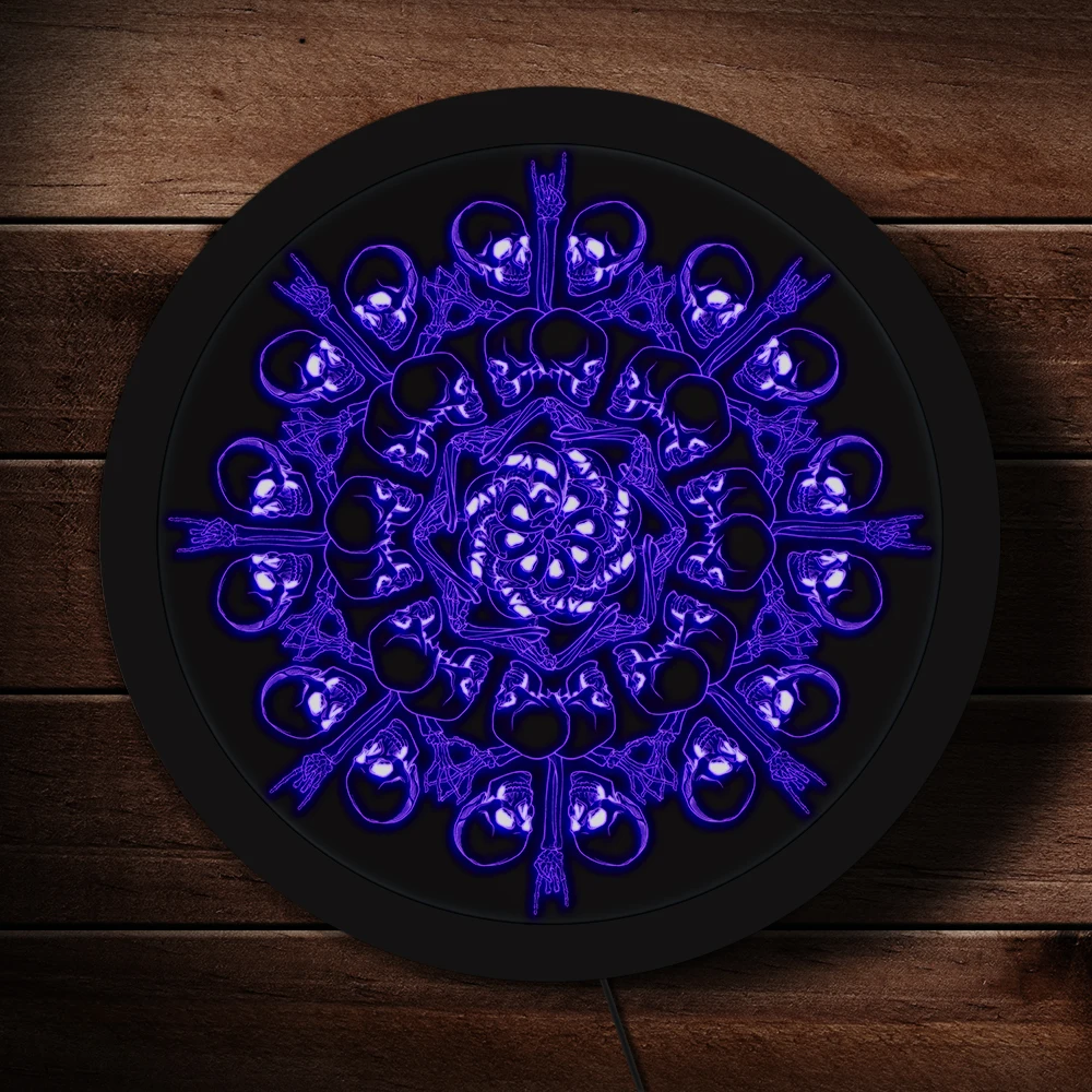 Хэллоуин Светодиодный свет вывеска на стену Мандала человеческие руки кости и