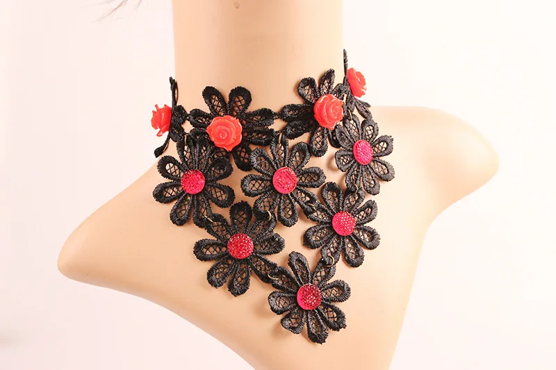 2017 Лидер продаж Ретро Стиль черный кружевное платье с цветочным рисунком кулон