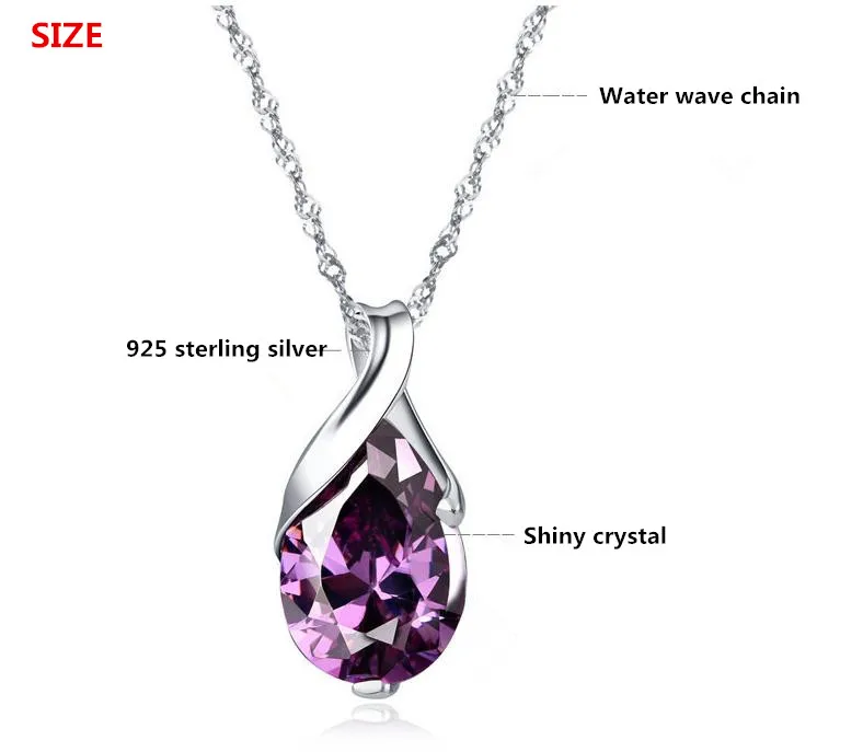 100% 925 Sterling Silver Fashion Purple Crystal Ladies Pendant Necklaces Jewelry Wholesale Short Chain Women Birthday Gifts | Украшения и