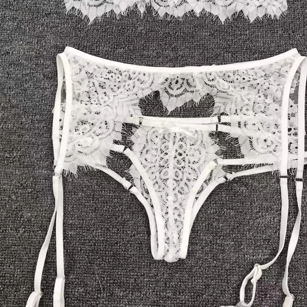 

Sexy Three Piece Women Lace Sexy Lingerie Straps Bra V-Neck Panty Garter Set Underwear Babydoll Exotic Apparel Sets Honeymoon