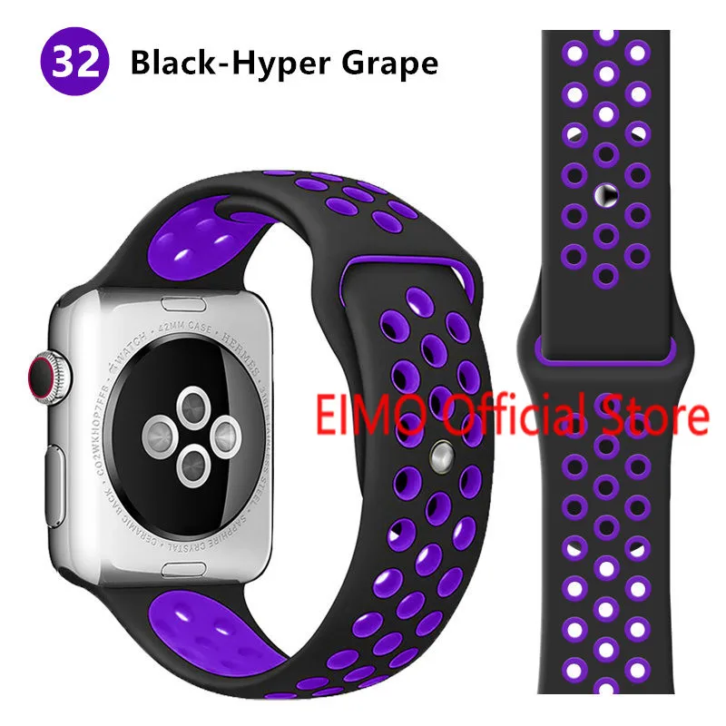 Black Hyper Grape Ремешок для Apple Watch, 44 мм, 40 мм, 42 мм, 38 мм, iwatch series 5, 4, 3, 2, 1, спортивный силиконовый браслет, ремешок для часов, аксессуары для часов - Цвет ремешка: Black Hyper Grape