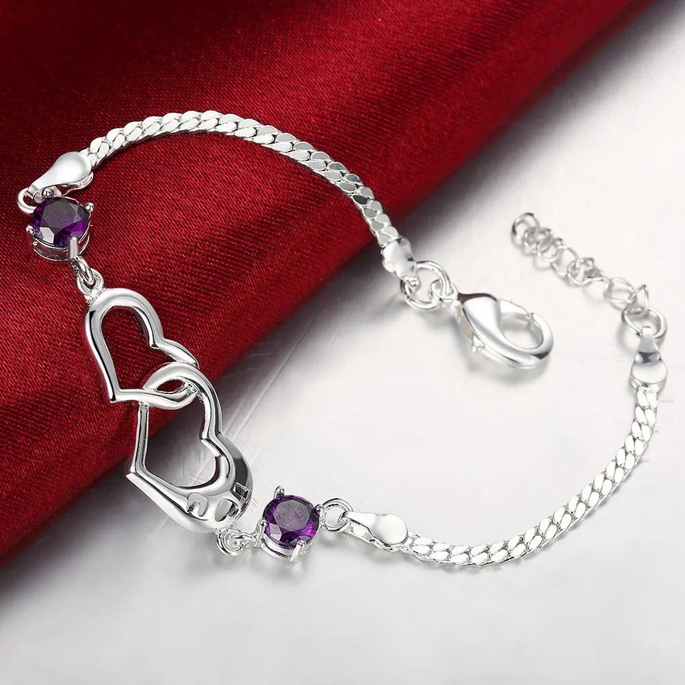 Fashion Classic Heart Shaped Lady Aesthetic Bracelet Love Purple Crystal Zircon | Украшения и аксессуары